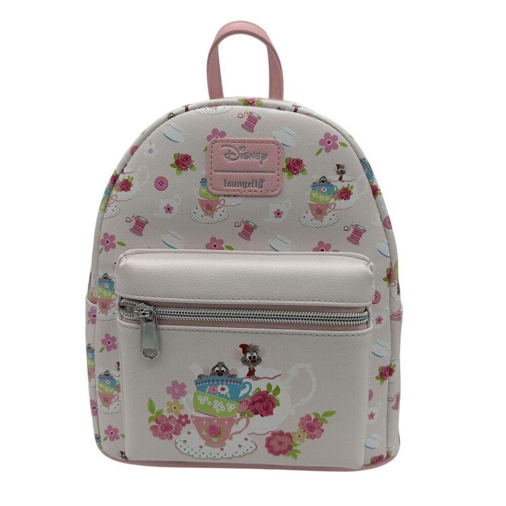 Loungefly Disney Cinderella Mice Tea Party Mini Backpack Jaq Gus Pink Floral NEW